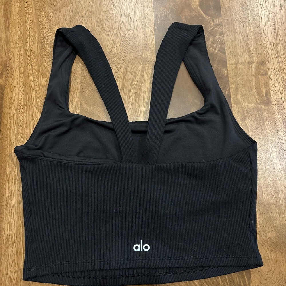 ALO Yoga Black Ribbed Crop Tank Top